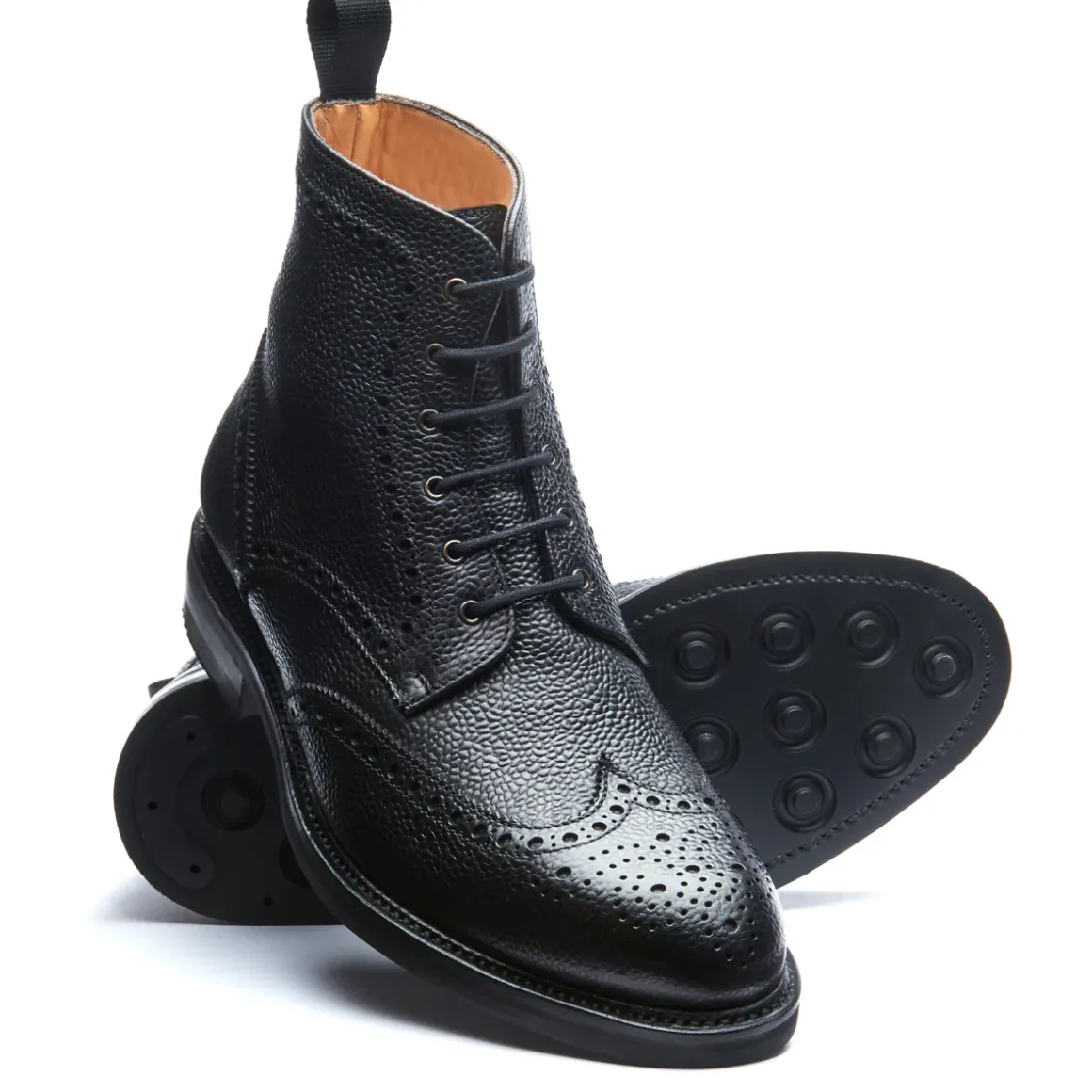 Outlet Black Grain-Calf 6 Eye Derby Brogue Boot Logger Boots|Derby Boots