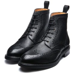 Outlet Black Grain-Calf 6 Eye Derby Brogue Boot Logger Boots|Derby Boots