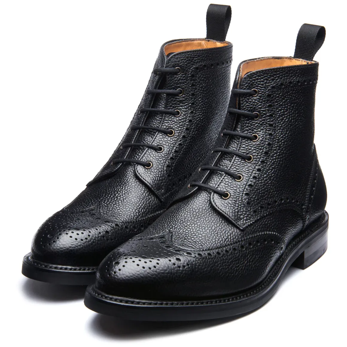 Outlet Black Grain-Calf 6 Eye Derby Brogue Boot Logger Boots|Derby Boots