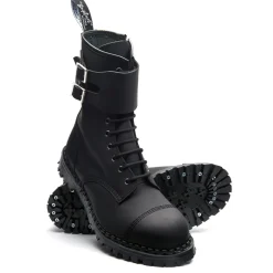 Clearance Black Greasy 10 Eye Steel Toe Capped Zip Twin Strap Derby Boot Women Zip Boots|Steel Toe Boots
