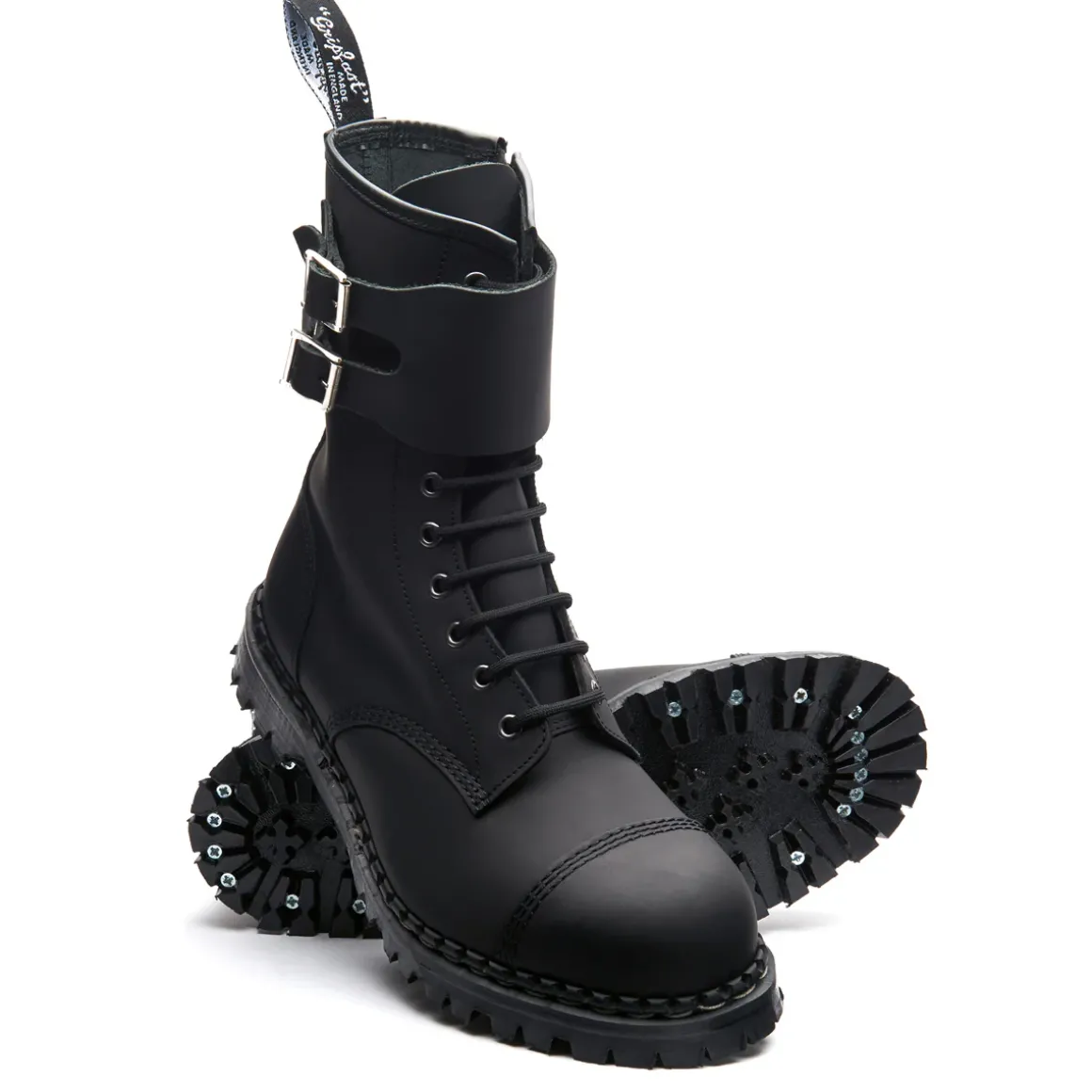 Clearance Black Greasy 10 Eye Steel Toe Capped Zip Twin Strap Derby Boot Women Zip Boots|Steel Toe Boots