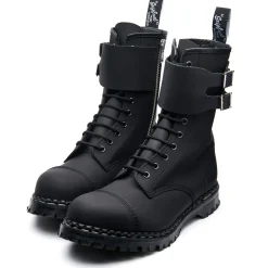 Clearance Black Greasy 10 Eye Steel Toe Capped Zip Twin Strap Derby Boot Women Zip Boots|Steel Toe Boots