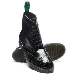 Cheap Black Hi-Shine Vegan 6 Eye Derby Brogue Boot Women Derby Boots|Brogue Boots
